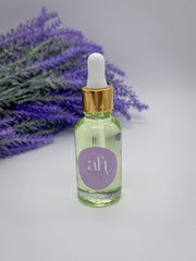 Glass bottles with droppers filled with Amarya Henna essential oils. The available oils are Cajeput, lavender, and eucalyptus