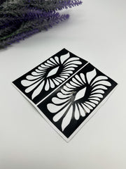 This image shows African-style hand henna stencils by Amarya Henna, designed for easy tracing of traditional patterns.