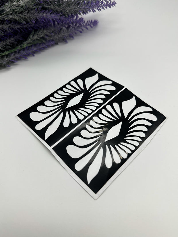This image shows African-style hand henna stencils by Amarya Henna, designed for easy tracing of traditional patterns.