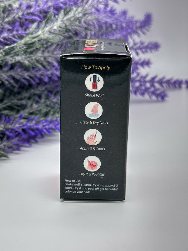 Instructions printed on the box of a Queen Nail Henna bottle in Deep Lavender, adorned with decorative elements including a purple plant. Sold by Amarya Henna.