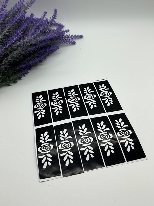 This image shows African-style finger stencils by Amarya Henna, designed for easy tracing of traditional patterns.
