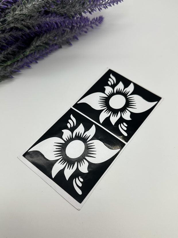 This image shows African-style hand henna stencils by Amarya Henna, designed for easy tracing of traditional patterns.