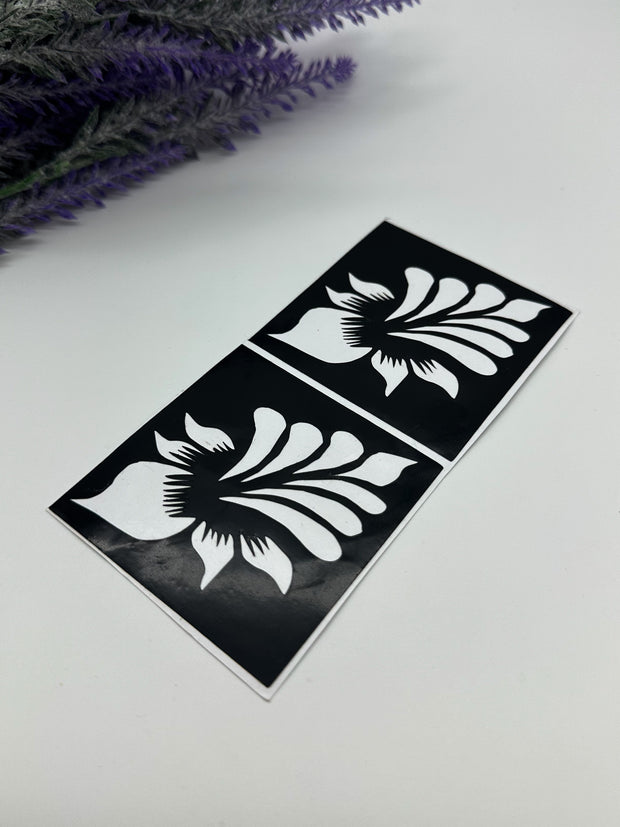 This image shows African-style hand henna stencils by Amarya Henna, designed for easy tracing of traditional patterns.