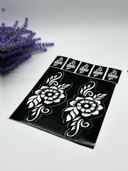 This image shows African-style hand and finger henna stencils by Amarya Henna, designed for easy tracing of traditional patterns